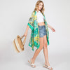 DIONA J HAND DRAWN WATERCOLOR TROPICAL LEAVES KIMONO ONE SIZE COLOR GREEN