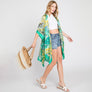 DIONA J HAND DRAWN WATERCOLOR TROPICAL LEAVES KIMONO ONE SIZE COLOR GREEN
