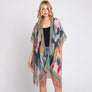 DIONA J GEOMETRIC TRIM TIE DYE PRINT KIMONO CARDIGAN ONE SIZE COLOR OLIVE