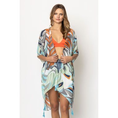 DIONA J TROPICAL PRINT KIMONO ONE SIZE COLOR GREEN