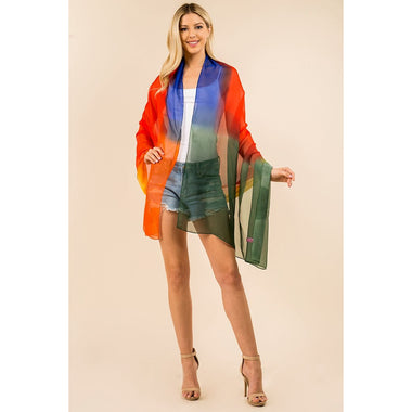 DIONA J FASHION MESH MULTI COLOR COVER UP KIMONO SHAWL ONE SIZE COLOR RED