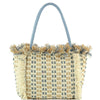 Diona J Women's Fringe Fashion Woven Color Tone Tote Bag Blue