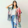 DIONA J ABSRACT WATERCOLOR PRINT KIMONO ONE SIZE COLOR TURQUOISE