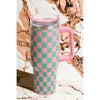 Checkered 40oz Stainless Steel Tumbler with Handle and Straw Lid | Pink