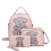 3IN1 CUTE BEAR DESIGN HANDLE BACKPACK W CROSSBODY AND WALLET SET COLOR PINK