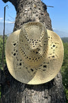 Wide brim gambler sun hat in handwoven  straw with