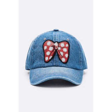 DIONA J SEQUINS BOW PATCH DENIM CAP COLOR BLACK/DENIM