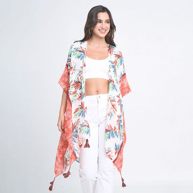 DIONA J PALM LEAF PRINT KIMONO ONE SIZE COLOR RED