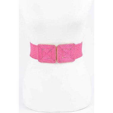 DIONA J DOUBLE BUCKLE PLUS SIZE STRAW ELASTIC BELT FUCHSIA