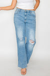 bytos Full Size Distressed High Rise Straight Jeans