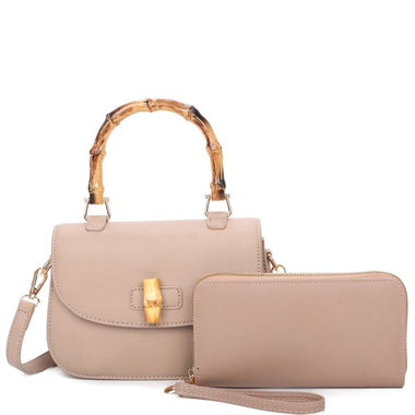 DIONA J 2IN1 FASHION WOOD HANDLE CROSSBODY BAG W WALLET SET COLOR STONE