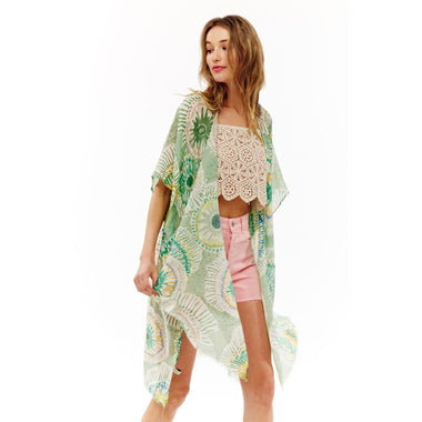 DIONA J MULTI PRINTED KIMONO ONE SIZE COLOR MINT
