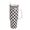 Checkered 40oz Stainless Steel Tumbler with Handle and Straw Lid | Black