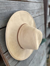 Faux suede wide brim panama hat with braided band