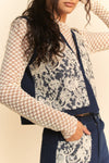 Davi & Dani Lace Patch Open Front Denim Vest