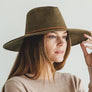 Faux suede wide brim panama hat with braided band
