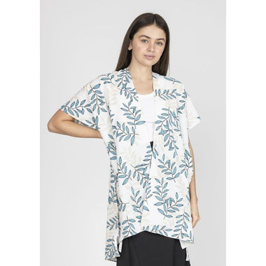 DIONA J FASHION LEAF PRINT KIMONO ONE SIZE COLOR IVORY