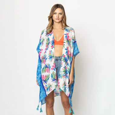 DIONA J PALM LEAF PRINT KIMONO ONE SIZE COLOR BLUE