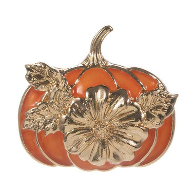 Pumpkin with Metal Flower Single Brooch