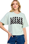 Diona J MAMA CHeckered Mother's Day Graphic Tees Relaxed Crop Top