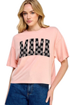Diona J MAMA CHeckered Mother's Day Graphic Tees Relaxed Crop Top