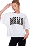 Diona J MAMA CHeckered Mother's Day Graphic Tees Relaxed Crop Top