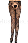 Plus size bow lace suspender pantyhose
