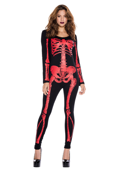 Music Legs Includes: Skeleton Red Print Catsuit main image