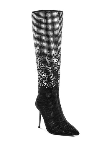 Orymple Shiny Rhinestone Studded Calf Boots