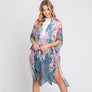 DIONA J ABSTRACT PAISLEY FLOWER PRINT KIMONO CARDIGAN ONE SIZE COLOR TEAL