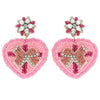 2-Tier Marquise Floral Seed Bead Handmade Heart Shape Valentine Day Earring Red