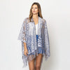 DIONA J FLORAL LACE KIMONO WITH FRINGE ONE SIZE COLOR SILVER