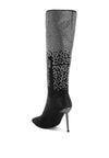 Orymple Shiny Rhinestone Studded Calf Boots