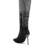 Orymple Shiny Rhinestone Studded Calf Boots