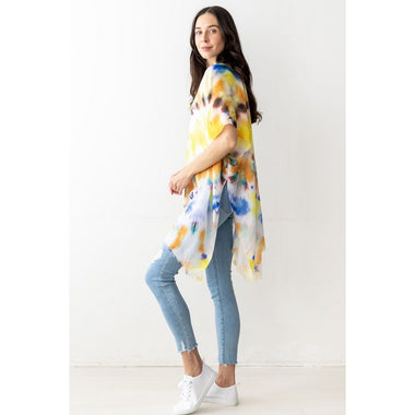 DIONA J ABSTRACT TIE-DYE PRINT KIMONO ONE SIZE COLOR YELLOW