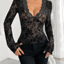 Floral V-Neck Long Sleeve Lace Top