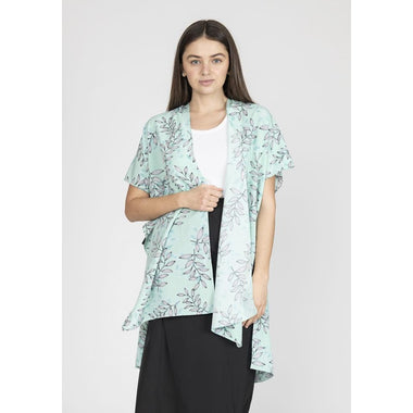 DIONA J FASHION LEAF PRINT KIMONO ONE SIZE COLOR GREEN
