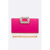 DIONA J CRYSTAL BUCKLE METALLIC BOX CLUTCH SHOULDER BAG COLOR ROSE