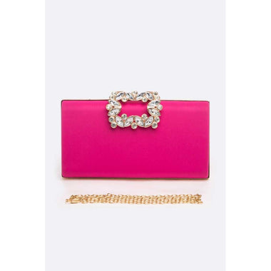 DIONA J CRYSTAL BUCKLE METALLIC BOX CLUTCH SHOULDER BAG COLOR ROSE
