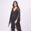 DIONA J FLORAL LACE KIMONO WITH FRINGE ONE SIZE COLOR BLACK