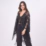 DIONA J FLORAL LACE KIMONO WITH FRINGE ONE SIZE COLOR BLACK