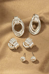 Premium trio metal knot and hoop earrings