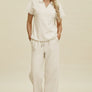 Double Take Full Size Collared Neck Short Sleeve Top and Pants Set