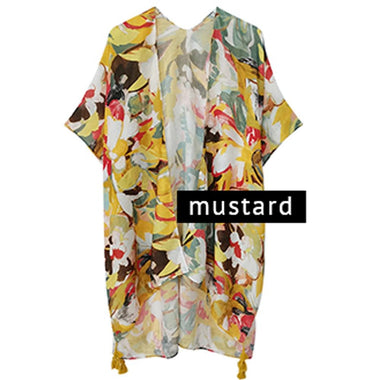 DIONA J ABSTRACT PRINT KIMONO ONE SIZE COLOR MUSTARD