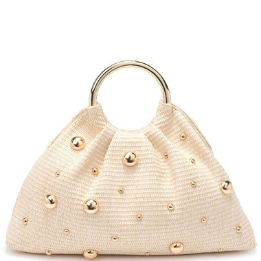 WOVEN STRAW STUD HARPER EVENING BAG COLOR IVORY