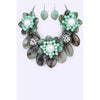 DIONA J RESIN PEBBLE STONE FLOWER STATEMENT NECKLACE SET COLOR JADE