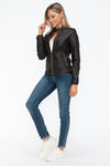 Snobbish PU Leather Biker Jacket with Side Zip Pockets