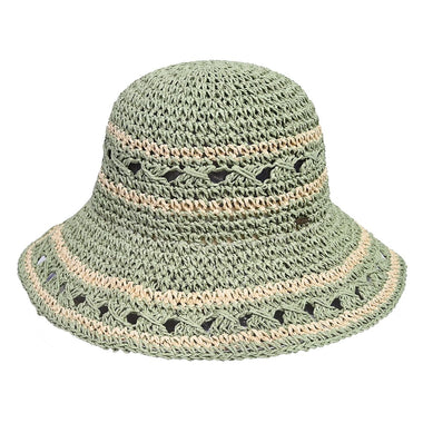CC PAPER STRAW HAND CROCHET CLOTHE IN THIN STRIPE PATTERNS BUCKET HAT SAGE