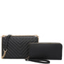 DIONA J WOMEN'S 2IN1 V STITCH DESIGN CROSSBODY W WALLET SET COLOR BLACK