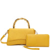 DIONA J 2IN1 PLAIN CURVED WOODEN HANDLE CROSSBODY BAG W WALLET COLOR YELLOW